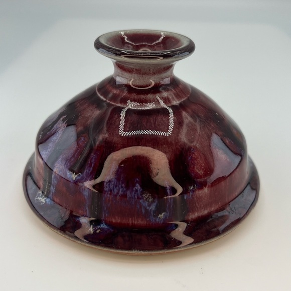Other - Small Pottery Vase Purple Maroon Red Drip Glaze Studio Artist Marked Handmade